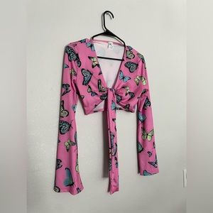 iHeartRaves butterfly wrap crop top